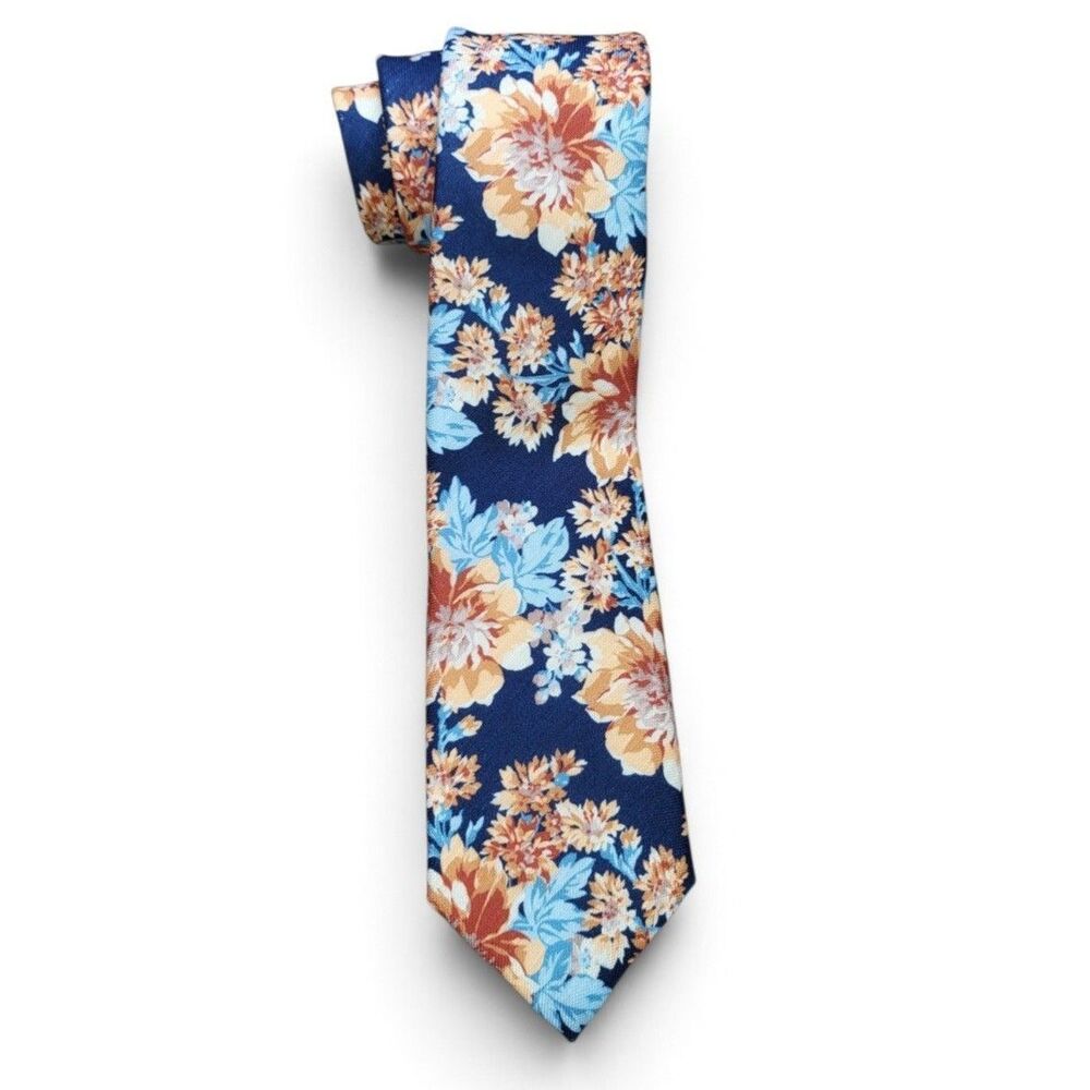 NWT Thomas Pink London Linen Silk Tie Made in Italy Navy Blue Floral Necktie